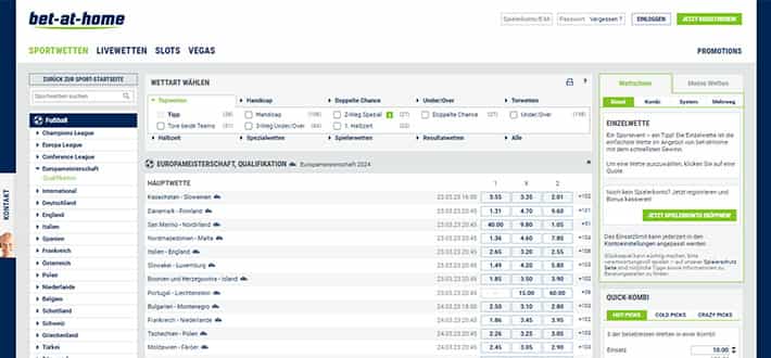 Die Fußball EM  Quoten auf der Webseite von bet-at-home.