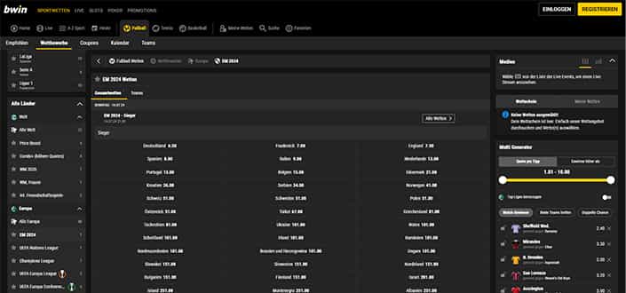 Die Webseite von bwin.
