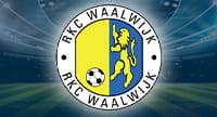 Das Logo von RKC Waalwijk und im Hintergrund ein Stadion.