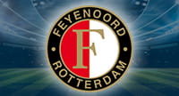 Das Logo von Feyenoord Rotterdam und im Hintergrund ein Stadion.