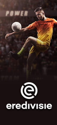 Ein Fußballspieler und das Logo von der Eredivisie.