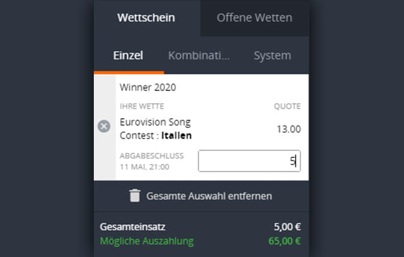 Die Wettquoten auf den Gewinner des Eurovision Song Contest.