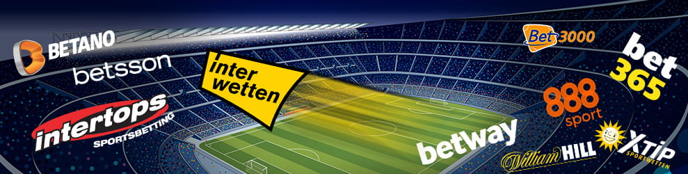 Die Logos von verschiedenen Wettanbietern und im Hintergrund ein Fußballplatz.