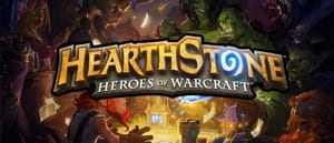 Das Logo von Hearthstone und eine Szene aus dem Spiel.