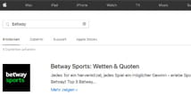 Die Suche nach der Betway Sportwetten App im iTunes Store.