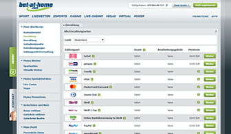 Die Auswahl an Einzahlungsmöglichkeiten auf der Seite von bet-at-home.