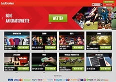 Die Ladbrokes Startseite mit neuem Design und allen verfügbaren Produkten