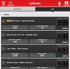 So sieht der Ladbrokes Livewetten bereich auf den mobilgeräten aus