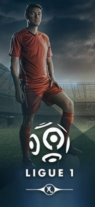 Ein Fußballspieler und das Logo der Ligue 1.