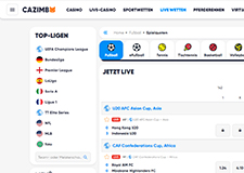 Die Darstellung der Live Wetten auf der Seite von Cazimbo.