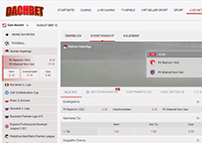 Die Darstellung der Live Wetten auf der Seite von DACHBET.