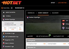 Die Darstellung der Live Wetten auf der Seite von Hot.Bet.
