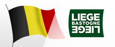 Das Logo von Lüttich-Bastogne-Lüttich und eine belgische Fahne.