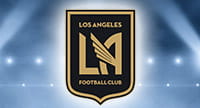 Das Logo von Los Angeles FC und im Hintergrund ein Stadion.