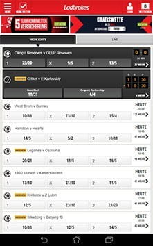 Die Wettangebot Übersicht in der Ladbrokes App ist einfach und funktional gehalten