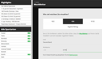 Die Maske für die Einzahlung mit MuchBetter auf der Seite von Betway.