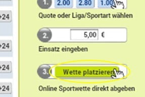 Die Wettabgabe erfolgt auch in der App mit der Bestätigung auf Wette abgeben