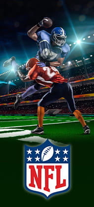 Eine Spielszene aus einem American Football Spiel und das Logo der NFL.