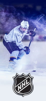 Ein Eishockeyspieler und das Logo der NHL.