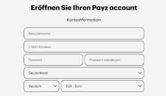 Die Webseite von Payz mit der Maske für die Anmeldung.