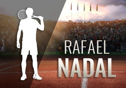 Die Umrisse von Rafael Nadal und ein Sandplatz.