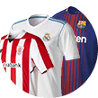 Trikots von Real Madrid, FC Barcelona und Athletic Bilbao.
