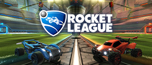 Das Logo von Rocket League und eine Szene aus dem Spiel.
