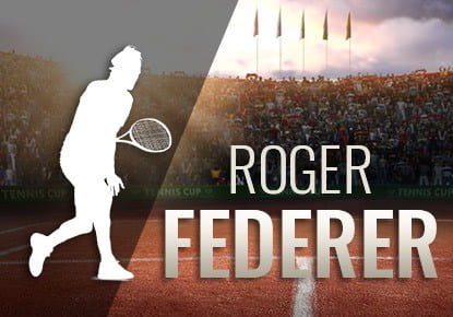 Die Umrisse von  Roger Federer und ein Sandplatz.