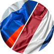 Die Flaggen von Russland und den Niederlanden.