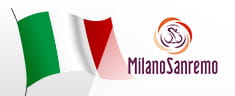 Das Logo von Mailand-Sanremo und eine italienische Fahne.