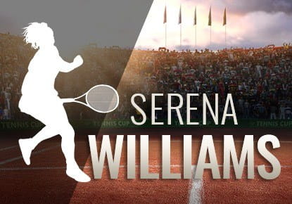 Die Umrisse von Serena Williams und ein Sandplatz.