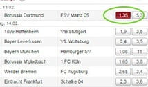 Bundesligaspiele und Quoten auf der Tipico Seite und die Auswahl einer Wette.