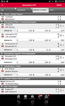 Die Tipico Livewetten werden in der mobile app nach Ligen und Datum geordnet