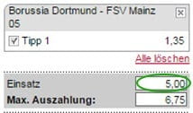Im Einsatzfeld tragt ihr die gewünschte Wettsumme ein