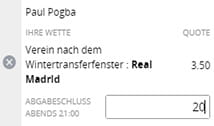Ein Wettschein mit der Prognose eines Transfers von Pogba zu Real Madrid.