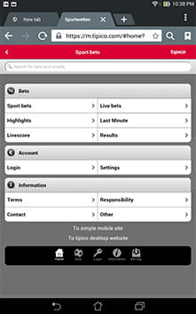 Das Tipico App Wettangebot ist in Bereiche unterteilt wie z.b. Live- oder Last Minute Wetten