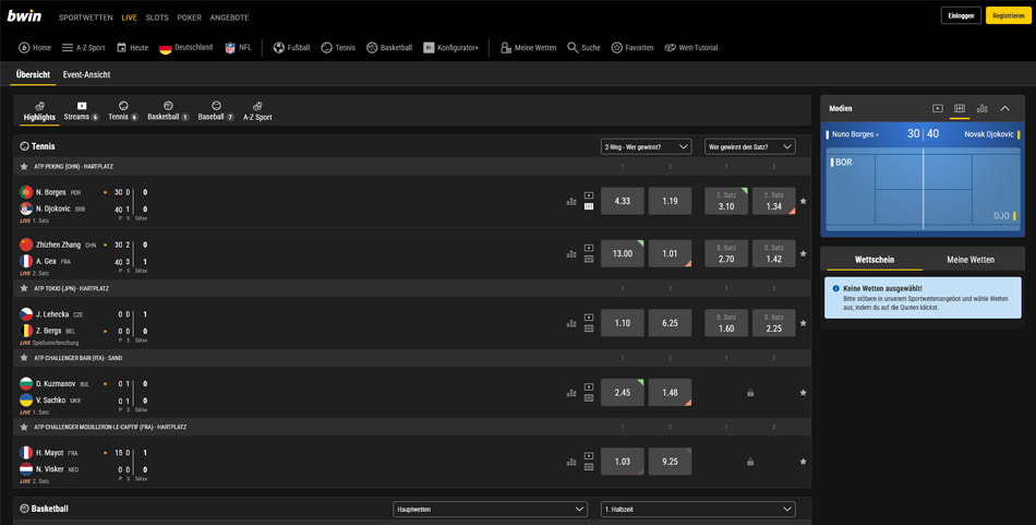 Live-Wetten und Live-Streams auf der bwin Webseite