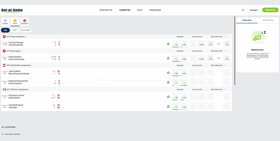 Live-Wetten auf der bet-at-home Webseite