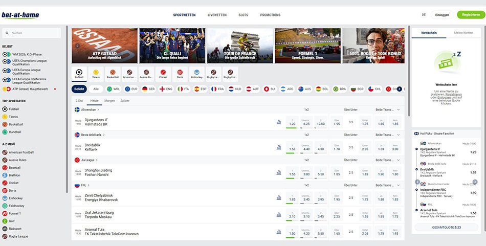 Startseite der bet-at-home Webseite