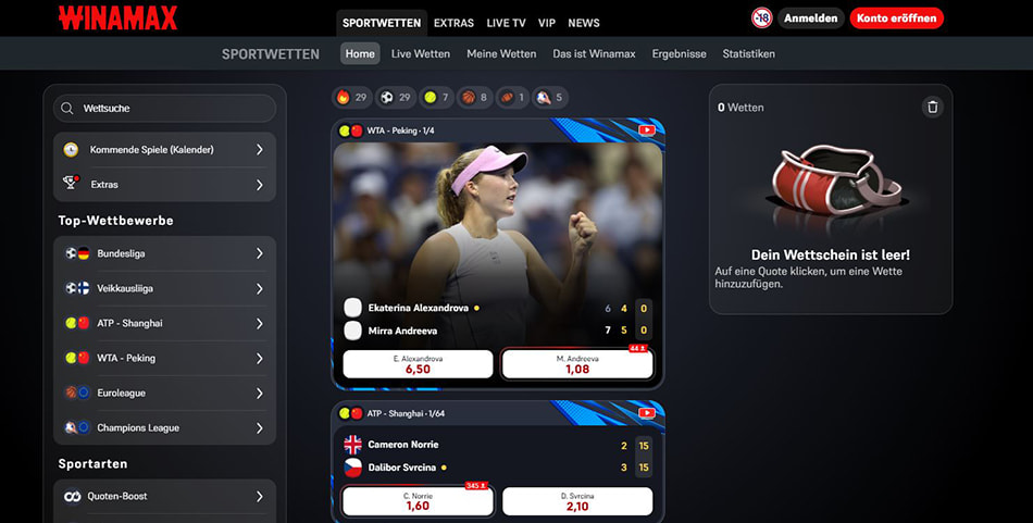Ein Blick auf die Homepage von Winamax