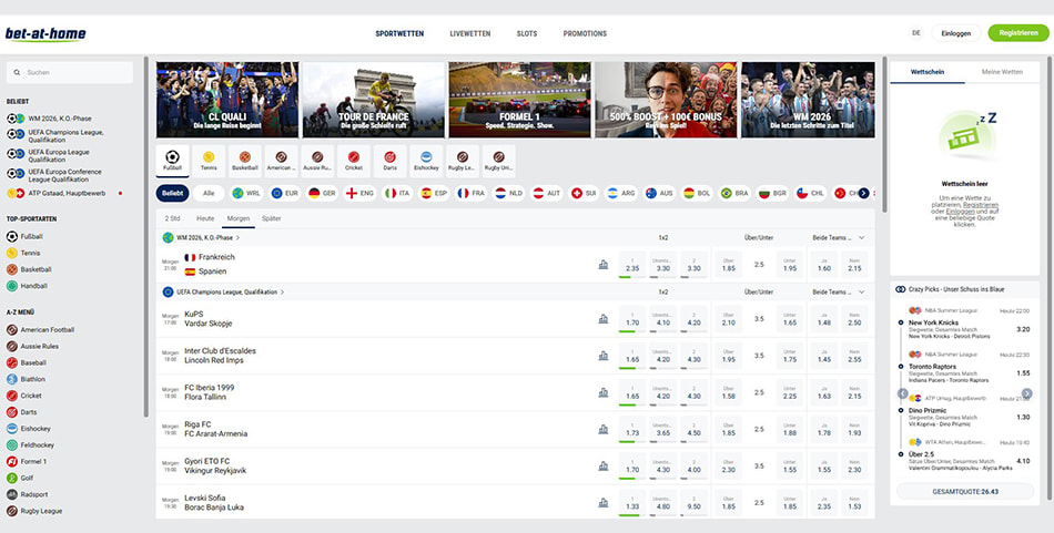 Wettangebot auf der bet-at-home Webseite