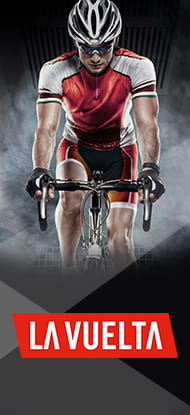 Ein Radfahrer und das Logo der Vuelta a España.