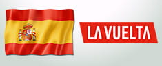 Das Logo der Vuelta und eine spanische Fahne. 