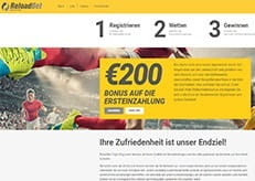 Die Startseite von ReloadBet mit dem Bonus für Neukunden.