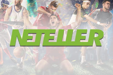 Das Logo von Neteller und im Hintergrund verschiedene Sportler.