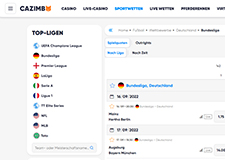Ein Ausschnitt aus dem Sportwetten Angebot von Cazimbo.