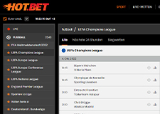 Ein Ausschnitt aus dem Sportwetten Angebot von Hot.Bet.