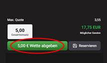 Die Bestätigung des Wettscheins erfolgt bei Tiptorro mit einem Klick auf den Button Wette abgeben.