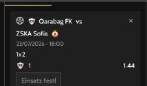 Die Auswahl einer Wette bei Godz.