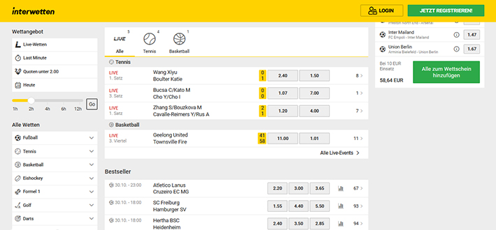 Die Webseite von Interwetten.
